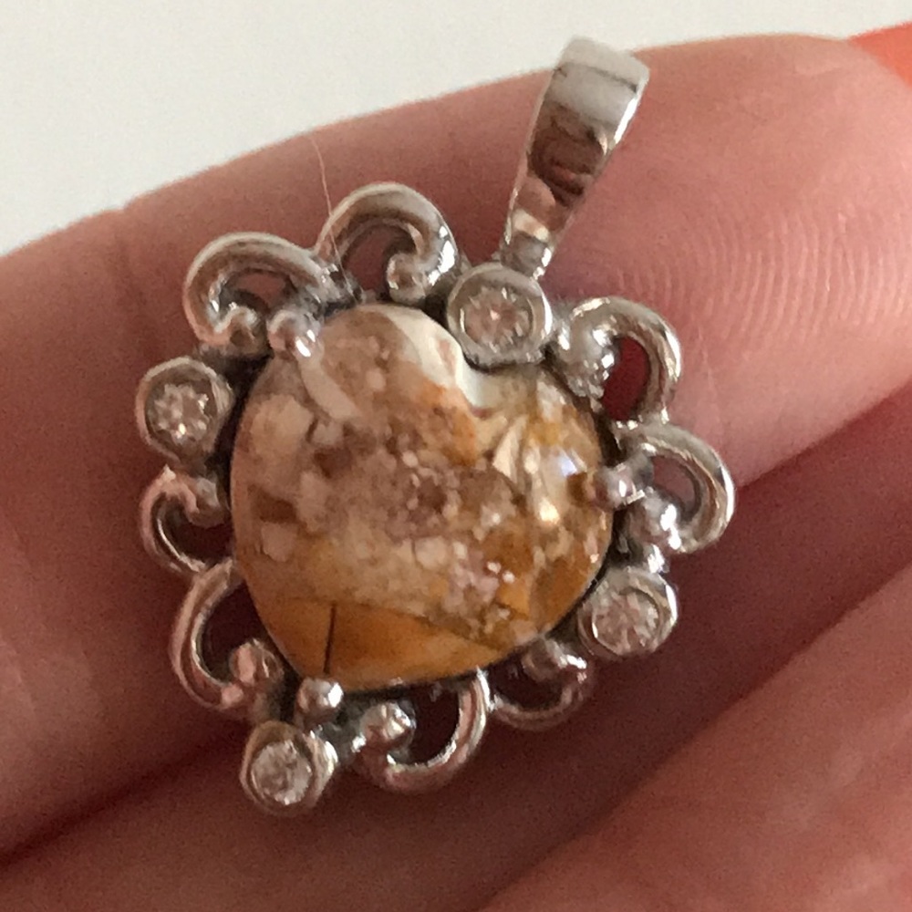 Sterling Silver Australian Jasper & White Topaz Heart Pendant - Picture 5 of 11